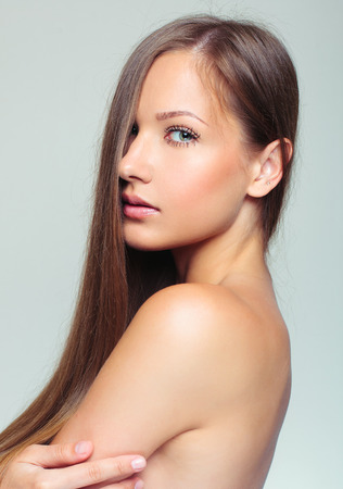 beautiful woman with perfect skin and faceの写真素材