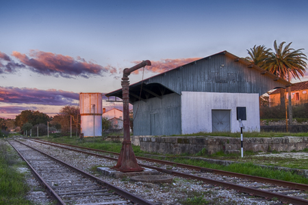 old water filling system for steam locomotives of a small railway station in Castel de vide Portugalの写真素材