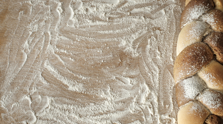 3 kinds interwoven bread lying on a wooden table with copy space. food conceptの写真素材