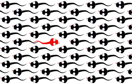 illustration of one stubborn sperm seed goes against the flow. headstrong conceptの写真素材