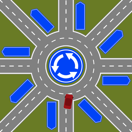 The traffic square representing the concept of a strategic dilemma choosing the right direction to go when facing multiple options.のイラスト素材
