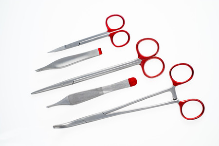 Diverse medical and surgery instruments isolated in whiteの写真素材