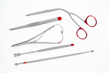 Diverse medical and surgery instruments isolated in whiteの写真素材