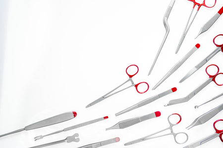 Diverse medical and surgery instruments isolated in whiteの写真素材