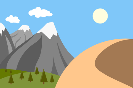 vector illustration of mountains with snow and a mountain in the desert, climate change conceptのイラスト素材