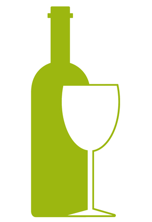 Logo design template or wine bottle whit wineglass on white background. Concept for wine lists, bar and restaurant menus, alcohol drinks, wine labels.のイラスト素材