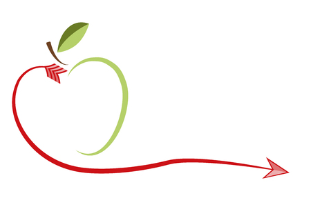 Green apple and red heart - vector logo. The idea of ??a logo for a company of organic products, vegetarian food, and ecological goods and others.のイラスト素材