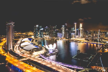 Singapore city skyline at night and view of Marina Bay Top Viewのeditorial素材