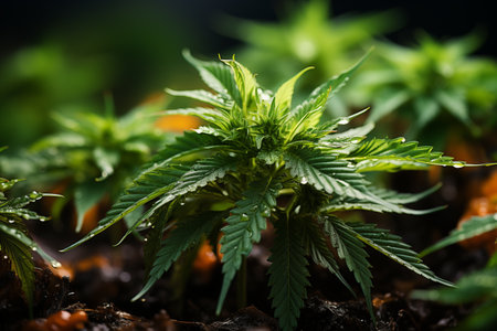 Growing cannabis indicajuana leaves, hemp CBD, cultivation cannabis in the home, Growing cannabis indicajuana leaves on the groundjuana leaves,の素材