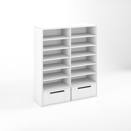 modern minimal furniture with white background studio style, its mixer of different wooden vs concrete textures, some are wire-frame furniture some are good quality pink furnitureの写真素材