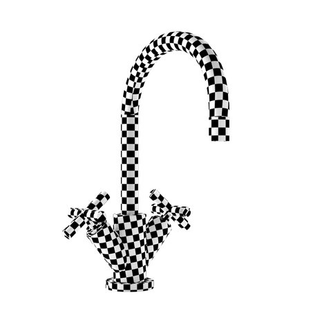 Black and white checkered faucet isolated on white backgroundの写真素材