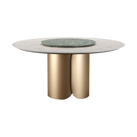 3d render of round table with green stone on white background.の写真素材