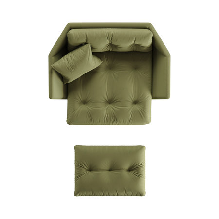 Green leather sofa with pillows isolated on white background. 3d renderの写真素材
