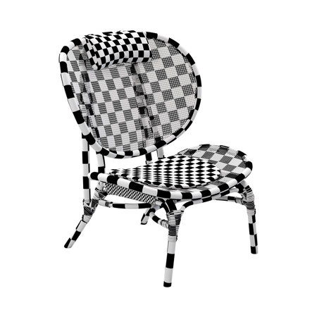 Black and white chair with checkered pattern isolated on white backgroundの写真素材