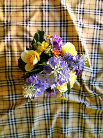 Flowers on plaid backgroundの素材