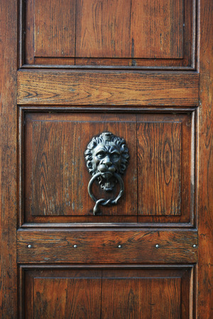 Wooden Vintage Brown Door Lion Knocksの写真素材