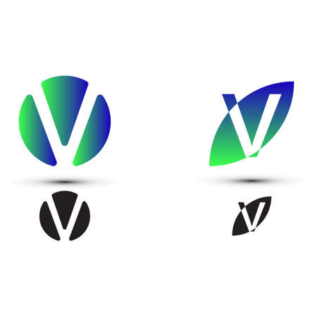 v letter logo with two styles and gradient colorsのイラスト素材