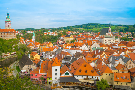 Beautiful view of houses and castle in Cesky Krumlov, Czech Republicのeditorial素材