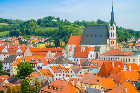 Beautiful view of houses and castle in Cesky Krumlov, Czech Republicのeditorial素材
