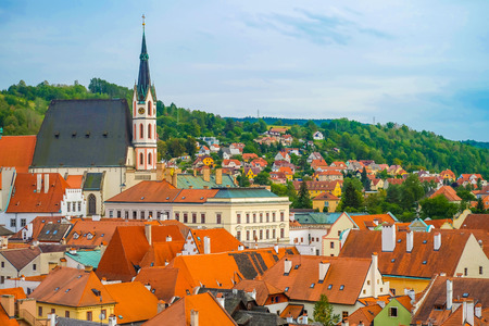 Beautiful view of houses and castle in Cesky Krumlov, Czech Republicのeditorial素材