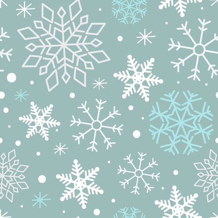 Winter pattern with snowflakes on soft turquoise background . Winter seasonal vector seamless pattern.のイラスト素材