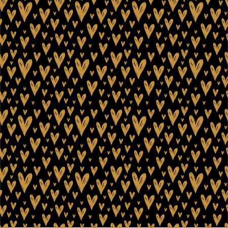 Vector seamless pattern with hand drawn golden hearts on blackのイラスト素材