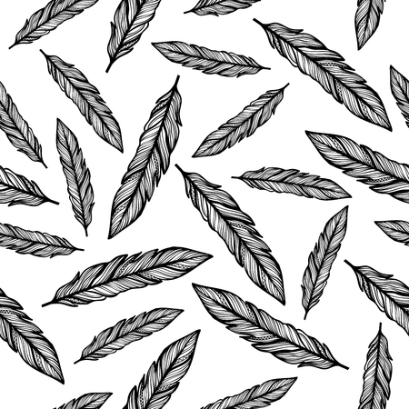 Hand drawn feather seamless vector pattern.のイラスト素材