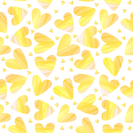 Hand painted watercolor hearts seamless pattern.の写真素材