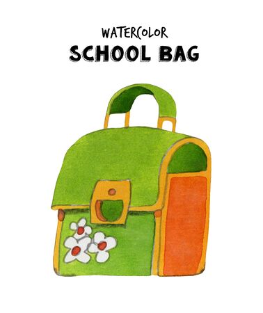 Watercolor school bag illustration. Hand painted school bag isolated on white background.の写真素材