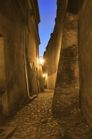 Old, antique street at night. Lublin in Poland.の写真素材