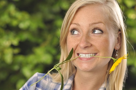 woman with flower.の写真素材