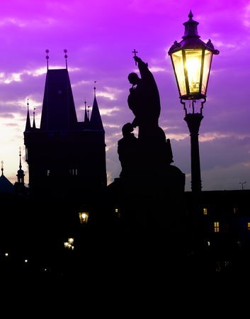 Charles Bridge in Prague at dawnの写真素材
