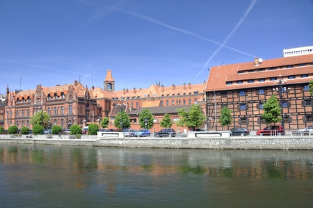 View of the Brda River and historical building in Bydgoszczの写真素材