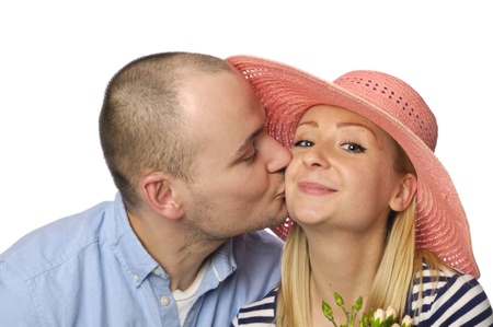young couple on white backgroundの写真素材