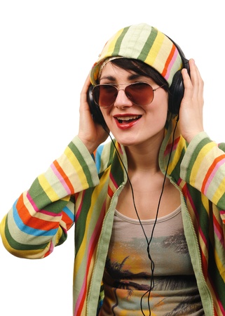 Young woman listening to music の写真素材