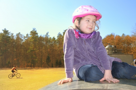Child in a bicycle helmet の写真素材