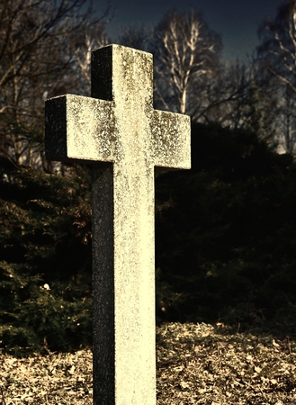 The cross on the grave of an unknown person  Abandoned cemetery の写真素材