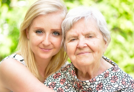 Grandmother and granddaughter  Happy family の写真素材