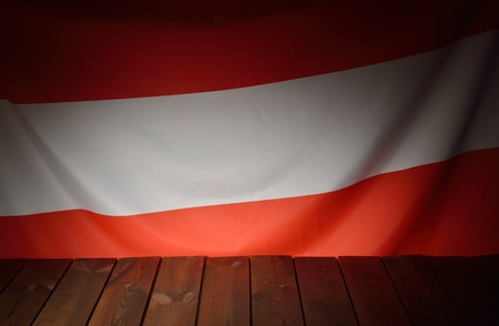 Flag of the Austria with wooden boards as a background.の写真素材