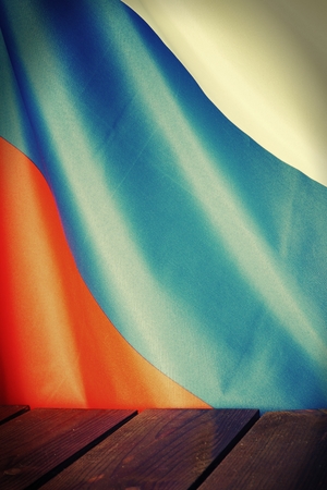 Flag of the Russia with wooden boards as a background. Vintage Style.の写真素材