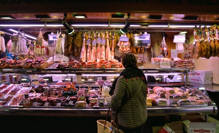 BARCELONA, SPAIN - NOVEMBER 11, 2016: The largest fresh food market in Barcelona. The first mention dates from 1217.のeditorial素材
