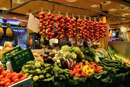 BARCELONA, SPAIN - NOVEMBER 11, 2016: The largest fresh food market in Barcelona. The first mention dates from 1217.のeditorial素材