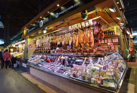 BARCELONA, SPAIN - NOVEMBER 11, 2016: The largest fresh food market in Barcelona. The first mention dates from 1217.のeditorial素材