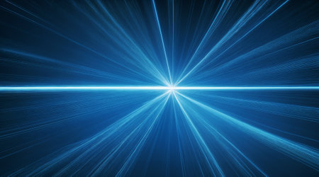 Blue rays of light. Computer generated abstract background. 3D renderingの素材