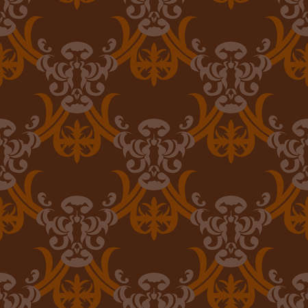Seamless victorian ornament pattern on brown background.のイラスト素材