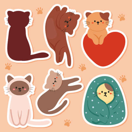 cute cat doodle sticker setのイラスト素材