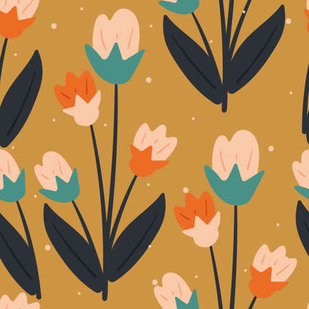 seamless pattern flower and leaves. spring wallpaper for fabric print, textile, gift wrap paperのイラスト素材