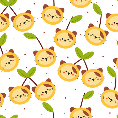 seamless pattern hand drawing cartoon cat and flower. cute wallpaper for fabric print, textile, gift wrap paperのイラスト素材