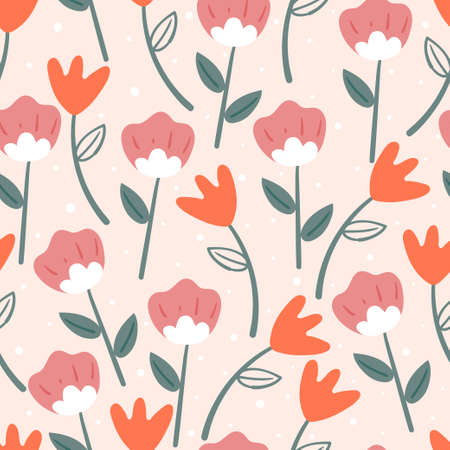 seamless pattern flower and leaves. spring wallpaper for fabric print, textile, gift wrap paperのイラスト素材