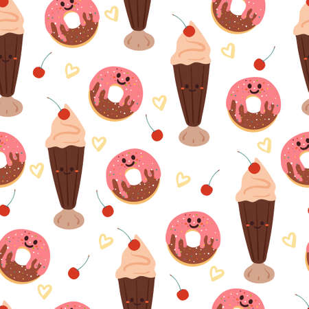 seamless pattern hand drawing cartoon dessert. food wallpaper for fabric print, textile, gift wrap paperのイラスト素材